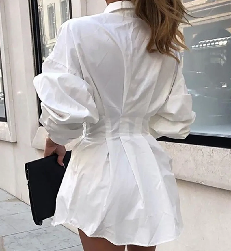 Women's Autumn and Winter Long-sleeved Lapel Shirt Waist Sexy Shirt Skirt Single-breasted Solid Color Shirt