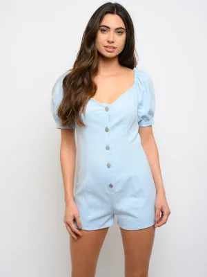 WOMEN'S BUTTON CLOSURE PUFF SHORT SLEEVE ROMPER