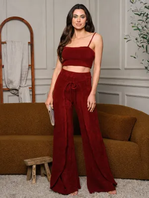 WOMEN'S CROP TOP & BELL LEG PANTS SET