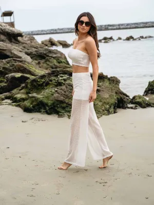 WOMEN'S CROP TUBE TOP & WIDE LEG PANTS 2PC SET