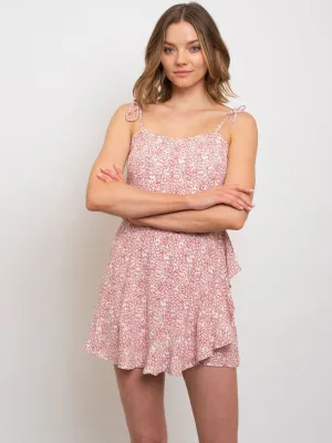 WOMEN'S FLORAL RUFFLE SLEEVELESS ROMPER