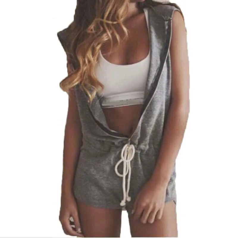 Womens Hooded Romper Sleeveless V Neck Jumpsuits Ladies Casual Clothing Plus Size S-5XL