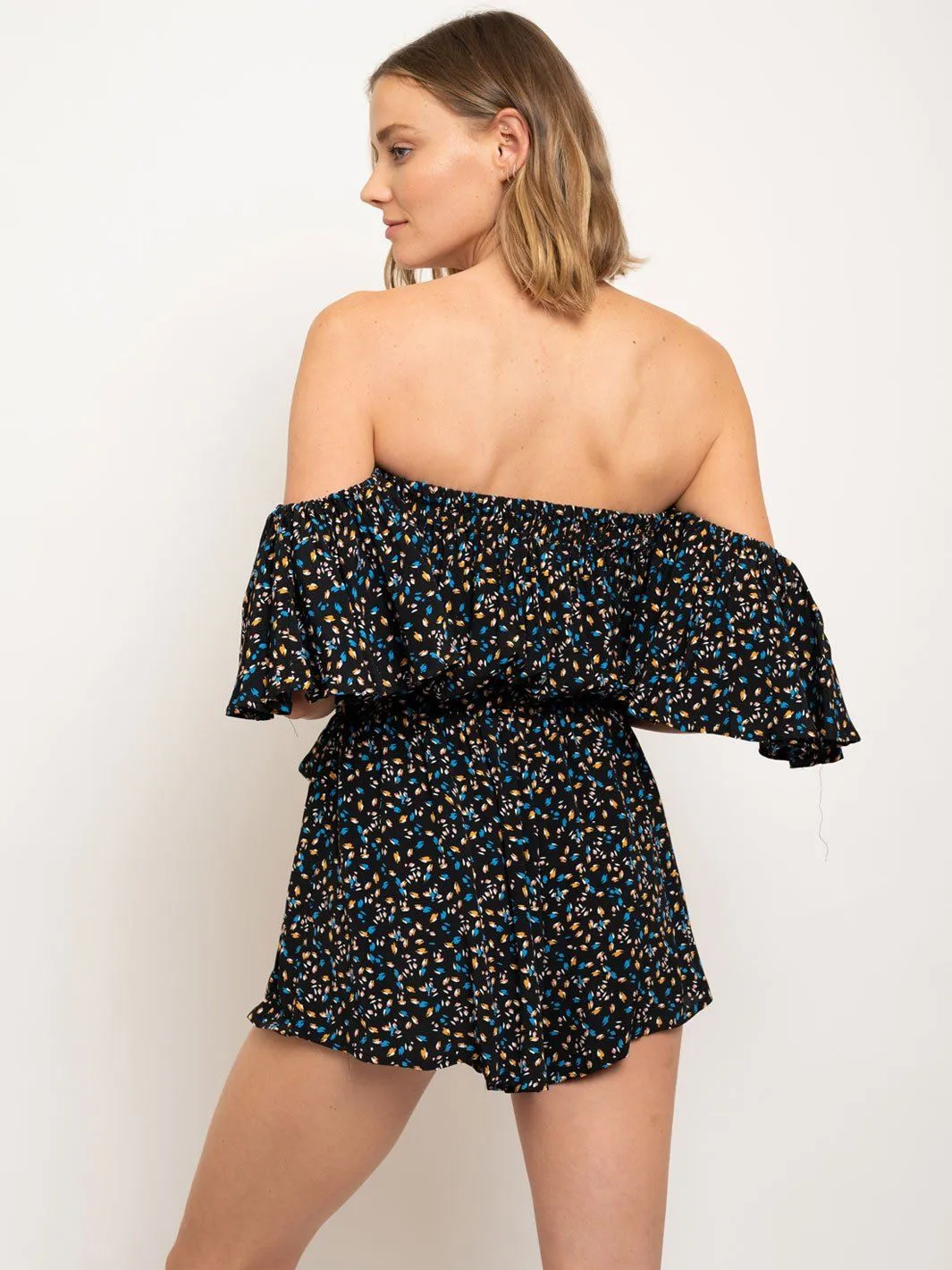 WOMEN'S OFF SHOULDER SMOCK WAIST ROMPER