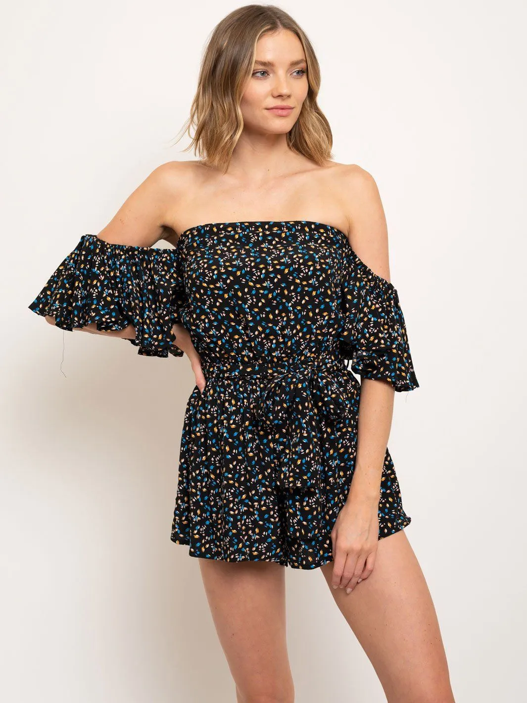 WOMEN'S OFF SHOULDER SMOCK WAIST ROMPER