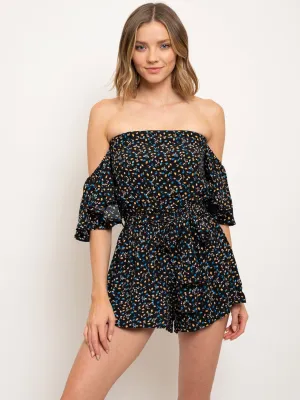 WOMEN'S OFF SHOULDER SMOCK WAIST ROMPER
