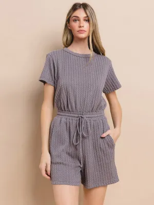 WOMEN'S SHORT SLEEVE SELF TIE FRONT POCKETS DETAILED ROMPER