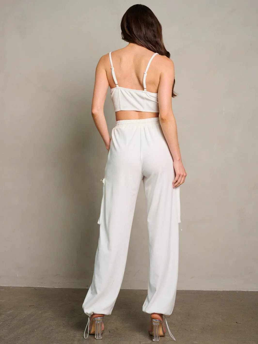 WOMEN'S SLEEVELESS CROP TOP & ELASTIC WAIST PANTS CARGO 2PC. SET