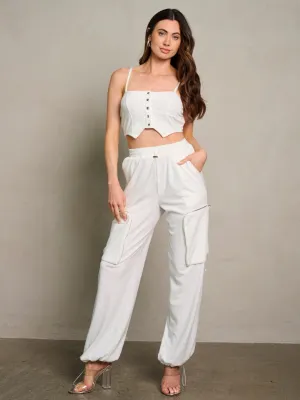 WOMEN'S SLEEVELESS CROP TOP & ELASTIC WAIST PANTS CARGO 2PC. SET