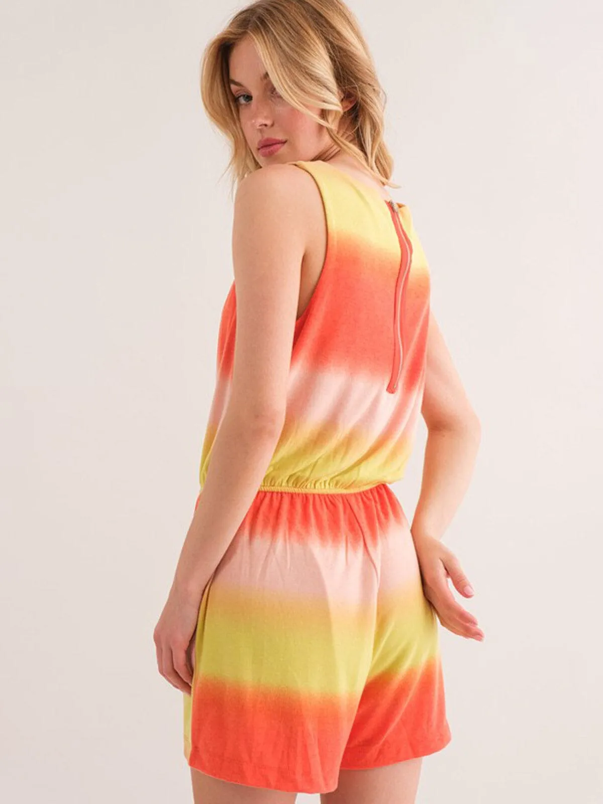 WOMEN'S SLEEVELESS ELASTIC WAIST POCKETS COLORBLOCK ROMPER