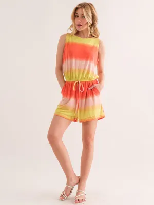 WOMEN'S SLEEVELESS ELASTIC WAIST POCKETS COLORBLOCK ROMPER