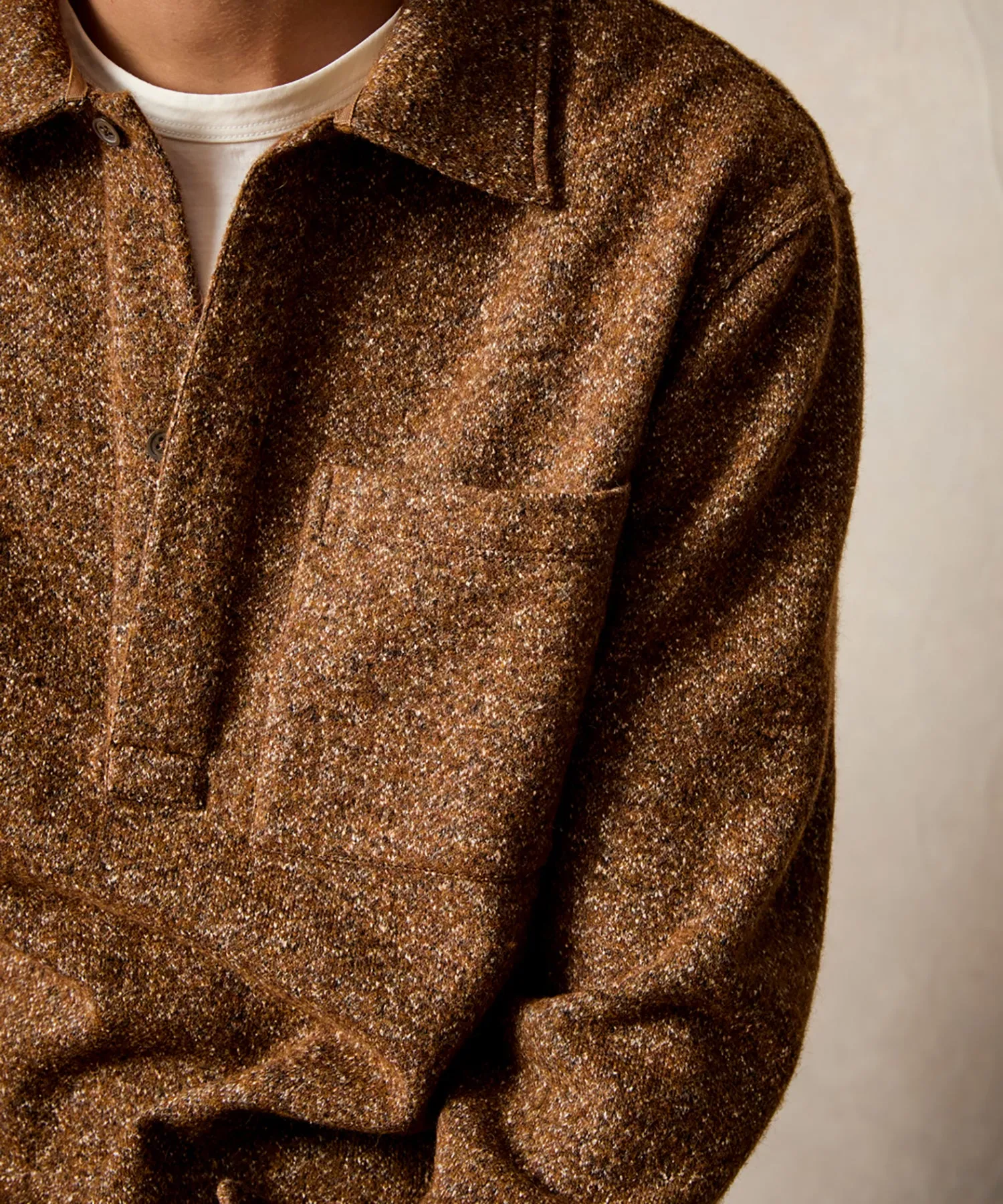 Wool-Silk Knit Polo in Leather Brown